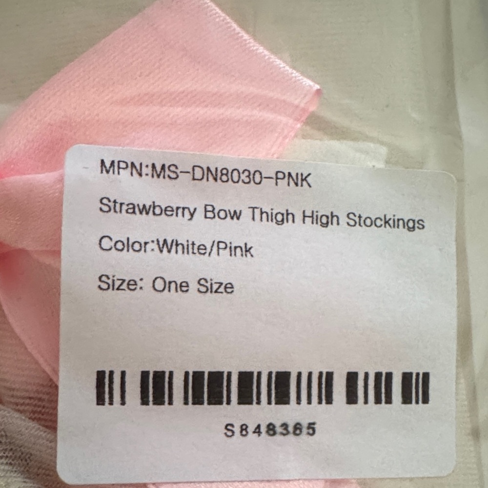 NWT White and pink Bow Strawberry Bow Thigh High Stockings - Picture 4 of 5